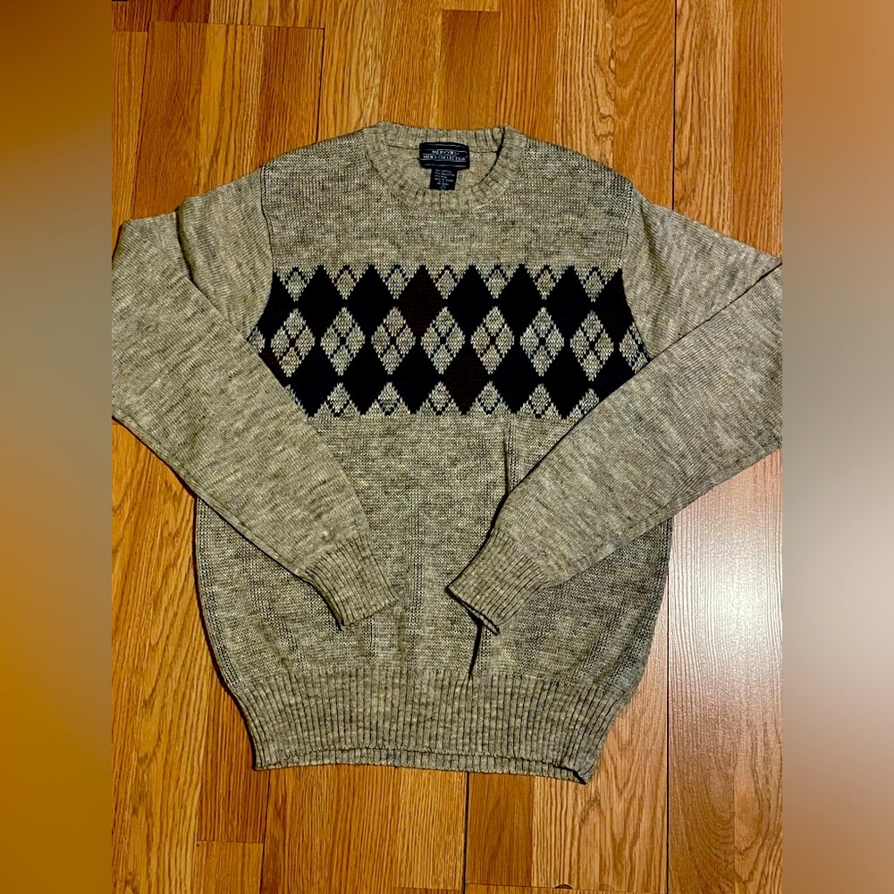 Vintage 90s Mervyns Men’s Crocheted Wool Blend Sweater Pullover Beige Medium